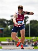 2 August 2025; Liam Shaw of Athenry AC, Galway, competes in the senior men's shot put during day one of the 153rd 123.ie National Track & Field Senior Championships at Morton Stadium in Dublin. Photo by Sam Barnes/Sportsfile