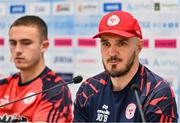 5 August 2025; Shelbourne head coach Joey O'Brien speaks to the media during a Shelbourne press conference at HNK Rijeka Stadium Rujevica in Croatia. Photo by Igor Kupljenik/Sportsfile
