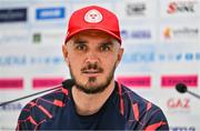 5 August 2025; Shelbourne head coach Joey O'Brien speaks to the media during a Shelbourne press conference at HNK Rijeka Stadium Rujevica in Croatia. Photo by Igor Kupljenik/Sportsfile