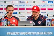 5 August 2025; Shelbourne head coach Joey O'Brien, right, and Evan Caffrey during a Shelbourne press conference at HNK Rijeka Stadium Rujevica in Croatia. Photo by Igor Kupljenik/Sportsfile