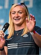 5 August 2025; Dublin captain Carla Rowe during the homecoming of TG4 All-Ireland Ladies Senior Football Champions, Dublin, at Smithfield Square in Dublin. Photo by Sam Barnes/Sportsfile