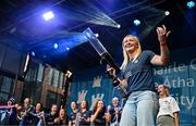 5 August 2025; Carla Rowe during the homecoming of TG4 All-Ireland Ladies Senior Football Champions, Dublin, at Smithfield Square in Dublin. Photo by Sam Barnes/Sportsfile