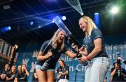 5 August 2025; Carla Rowe, right, and Chloe Darby during the homecoming of TG4 All-Ireland Ladies Senior Football Champions, Dublin, at Smithfield Square in Dublin. Photo by Sam Barnes/Sportsfile