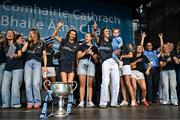 5 August 2025; TG4 All-Ireland Ladies Senior Football Champions Dublin celebrate with The Brendan Martin Cup during their homecoming at Smithfield Square in Dublin. Photo by Sam Barnes/Sportsfile