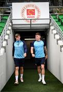6 August 2025; Chris Forrester, left, and Joe Redmond during a St Patrick's Athletic training session at Tallaght Stadium in Dublin. Photo by Stephen McCarthy/Sportsfile