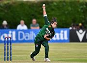 6 August 2025; Pakistan bowler Fatima Sana during match one of the Women's T20 International Series between Ireland and Pakistan at Clontarf Cricket Club in Dublin. Photo by Sam Barnes/Sportsfile