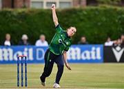 6 August 2025; Ireland bowler Orla Prendergast during match one of the Women's T20 International Series between Ireland and Pakistan at Clontarf Cricket Club in Dublin. Photo by Sam Barnes/Sportsfile