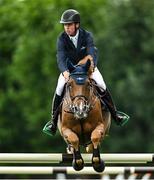 6 August 2025; Tom Wachman of Ireland, competing on Hawaii, in the Minerva Stakes during the Dublin Horse Show at the RDS Arena in Dublin. Photo by Shauna Clinton/Sportsfile