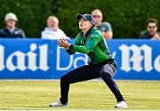 6 August 2025; Gaby Lewis of Ireland catches out Sidra Amin of Pakistan during match one of the Women's T20 International Series between Ireland and Pakistan at Clontarf Cricket Club in Dublin. Photo by Sam Barnes/Sportsfile