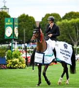 6 August 2025; Michael Vogel of Germany after winning the Sport Ireland Classic competing Phenyo van het Keysersbos during the Dublin Horse Show at the RDS Arena in Dublin. Photo by Shauna Clinton/Sportsfile