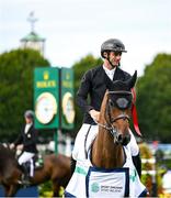 6 August 2025; Michael Vogel of Germany after winning the Sport Ireland Classic competing Phenyo van het Keysersbos during the Dublin Horse Show at the RDS Arena in Dublin. Photo by Shauna Clinton/Sportsfile