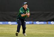 6 August 2025; Arlene Kelly of Ireland catches out Diana Baig of Pakistan during match one of the Women's T20 International Series between Ireland and Pakistan at Clontarf Cricket Club in Dublin. Photo by Sam Barnes/Sportsfile