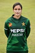 6 August 2025; Natalia Parvaiz of Pakistan poses for a portrait after match one of the Women's T20 International Series between Ireland and Pakistan at Clontarf Cricket Club in Dublin. Photo by Sam Barnes/Sportsfile