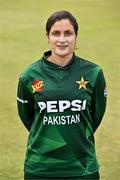 6 August 2025; Natalia Parvaiz of Pakistan poses for a portrait after match one of the Women's T20 International Series between Ireland and Pakistan at Clontarf Cricket Club in Dublin. Photo by Sam Barnes/Sportsfile