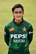 6 August 2025; Muneeba Ali of Pakistan poses for a portrait after match one of the Women's T20 International Series between Ireland and Pakistan at Clontarf Cricket Club in Dublin. Photo by Sam Barnes/Sportsfile