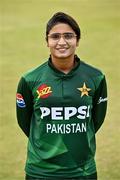 6 August 2025; Rameen Shamim of Pakistan poses for a portrait after match one of the Women's T20 International Series between Ireland and Pakistan at Clontarf Cricket Club in Dublin. Photo by Sam Barnes/Sportsfile