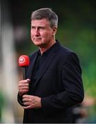 7 August 2025; St Patrick's Athletic manager Stephen Kenny is interviewed before during the UEFA Conference League Third Qualifying Round first leg match between St Patrick's Athletic and Besiktas at Tallaght Stadium in Dublin. Photo by Ben McShane/Sportsfile