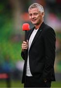 7 August 2025; Besiktas manager Ole Gunnar Solskjaer is interviewed before the UEFA Conference League Third Qualifying Round first leg match between St Patrick's Athletic and Besiktas at Tallaght Stadium in Dublin. Photo by Ben McShane/Sportsfile