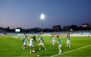 7 August 2025; Shamrock Rovers players warm-up before the UEFA Conference League Third Qualifying Round first leg match between Ballkani and Shamrock Rovers at Fadil Vokrri Stadium in Pristina, Kosovo. Photo by Nikola Krstic/Sportsfile