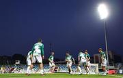 7 August 2025; Shamrock Rovers players warm-up before the UEFA Conference League Third Qualifying Round first leg match between Ballkani and Shamrock Rovers at Fadil Vokrri Stadium in Pristina, Kosovo. Photo by Nikola Krstic/Sportsfile