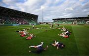 7 August 2025; St Patrick's Athletic players warm-up before the UEFA Conference League Third Qualifying Round first leg match between St Patrick's Athletic and Besiktas at Tallaght Stadium in Dublin. Photo by Stephen McCarthy/Sportsfile