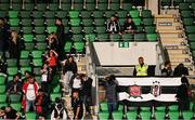 7 August 2025; Besiktas supporters hang a Besiktas and Dundalk flag before the UEFA Conference League Third Qualifying Round first leg match between St Patrick's Athletic and Besiktas at Tallaght Stadium in Dublin. Photo by Ben McShane/Sportsfile