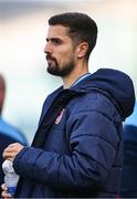 7 August 2025; Injured St Patrick's Athletic player Zach Elbouzedi before the UEFA Conference League Third Qualifying Round first leg match between St Patrick's Athletic and Besiktas at Tallaght Stadium in Dublin. Photo by Stephen McCarthy/Sportsfile