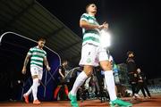 7 August 2025; Daniel Cleary, right, and Lee Grace of Shamrock Rovers during the UEFA Conference League Third Qualifying Round first leg match between Ballkani and Shamrock Rovers at Fadil Vokrri Stadium in Pristina, Kosovo. Photo by Nikola Krstic/Sportsfile
