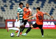 7 August 2025; Danny Mandroiu of Shamrock Rovers in action against Almir Kryeziu of Ballkani during the UEFA Conference League Third Qualifying Round first leg match between Ballkani and Shamrock Rovers at Fadil Vokrri Stadium in Pristina, Kosovo. Photo by Nikola Krstic/Sportsfile