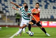 7 August 2025; Danny Mandroiu of Shamrock Rovers in action against Almir Kryeziu of Ballkani during the UEFA Conference League Third Qualifying Round first leg match between Ballkani and Shamrock Rovers at Fadil Vokrri Stadium in Pristina, Kosovo. Photo by Nikola Krstic/Sportsfile