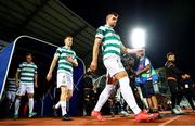 7 August 2025; Josh Honohan, right, and Rory Gaffney of Shamrock Rovers before the UEFA Conference League Third Qualifying Round first leg match between Ballkani and Shamrock Rovers at Fadil Vokrri Stadium in Pristina, Kosovo. Photo by Nikola Krstic/Sportsfile