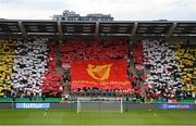 7 August 2025; St Patrick's Athletic supporters before the UEFA Conference League Third Qualifying Round first leg match between St Patrick's Athletic and Besiktas at Tallaght Stadium in Dublin. Photo by Stephen McCarthy/Sportsfile
