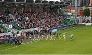 7 August 2025; Players from both side's make their way onto the pitch before the UEFA Conference League Third Qualifying Round first leg match between St Patrick's Athletic and Besiktas at Tallaght Stadium in Dublin. Photo by Stephen McCarthy/Sportsfile