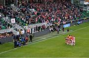 7 August 2025; St Patrick's Athletic players pose for a squad photograph before the UEFA Conference League Third Qualifying Round first leg match between St Patrick's Athletic and Besiktas at Tallaght Stadium in Dublin. Photo by Stephen McCarthy/Sportsfile