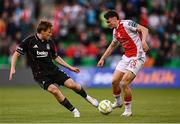 7 August 2025; Simon Power of St Patrick's Athletic in action against Jonas Svensson of Besiktas during the UEFA Conference League Third Qualifying Round first leg match between St Patrick's Athletic and Besiktas at Tallaght Stadium in Dublin. Photo by Ben McShane/Sportsfile