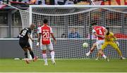 7 August 2025; João Mário of Besiktas shoots to score his side's first goal during the UEFA Conference League Third Qualifying Round first leg match between St Patrick's Athletic and Besiktas at Tallaght Stadium in Dublin. Photo by Stephen McCarthy/Sportsfile