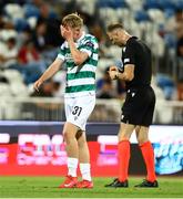 7 August 2025; Michael Noonan of Shamrock Rovers reacts during the UEFA Conference League Third Qualifying Round first leg match between Ballkani and Shamrock Rovers at Fadil Vokrri Stadium in Pristina, Kosovo. Photo by Nikola Krstic/Sportsfile