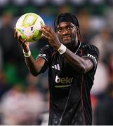 7 August 2025; Tammy Abraham of Besiktas with the matchball after the UEFA Conference League Third Qualifying Round first leg match between St Patrick's Athletic and Besiktas at Tallaght Stadium in Dublin. Photo by Stephen McCarthy/Sportsfile