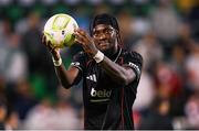 7 August 2025; Tammy Abraham of Besiktas with the matchball after the UEFA Conference League Third Qualifying Round first leg match between St Patrick's Athletic and Besiktas at Tallaght Stadium in Dublin. Photo by Stephen McCarthy/Sportsfile
