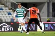 7 August 2025; Connor Malley of Shamrock Rovers in action against Albert Diene of Ballkani during the UEFA Conference League Third Qualifying Round first leg match between Ballkani and Shamrock Rovers at Fadil Vokrri Stadium in Pristina, Kosovo. Photo by Nikola Krstic/Sportsfile