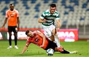 7 August 2025; Josh Honohan of Shamrock Rovers in action against Geralb Sajli of Ballkani during the UEFA Conference League Third Qualifying Round first leg match between Ballkani and Shamrock Rovers at Fadil Vokrri Stadium in Pristina, Kosovo. Photo by Nikola Krstic/Sportsfile