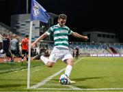 7 August 2025; Dylan Watts of Shamrock Rovers takes a corner during the UEFA Conference League Third Qualifying Round first leg match between Ballkani and Shamrock Rovers at Fadil Vokrri Stadium in Pristina, Kosovo. Photo by Nikola Krstic/Sportsfile