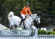 8 August 2025; Kevin Jochems of Netherlands, competing on Camilla van de Helle, during Aga Khan Day at the Dublin Horse Show at the RDS Arena in Dublin. Photo by David Fitzgerald/Sportsfile
