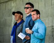 9 August 2025; Recently appointed Dublin gaelic football manager Ger Brennan, right, with Tony Dunne, St Vincents, left, Eamonn Fennell of St Vincents, centre, at the Dubin County Senior Football Championship Round 1 match between St Vincent's and Ballinteer St John's at Parnell Park in Dublin. Photo by Ray McManus/Sportsfile