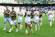 9 August 2025; Lukas Nmecha of Leeds United and team-mates after the pre-season friendly match between Leeds United and AC Milan at the Aviva Stadium in Dublin. Photo by Stephen McCarthy/Sportsfile