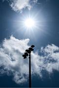 9 August 2025; Stadium flood lights are silhouetted against the sky before the Dubin County Senior Football Championship Round 1 match between St Vincent's and Ballinteer St John's at Parnell Park in Dublin. Photo by Ray McManus/Sportsfile