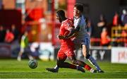 9 August 2025; Mipo Odubeko of Shelbourne in action against Leigh Kavanagh of Bohemians during the SSE Airtricity Men's Premier Division match between Shelbourne and Bohemians at Tolka Park in Dublin. Photo by Tyler Miller/Sportsfile