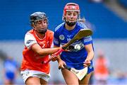 10 August 2025; Méabh O’Hare of Armagh in action against Kaylee O’Keefe of Laois during the Glen Dimplex All-Ireland Premier Junior Camogie Championship final match between Armagh and Laois at Croke Park in Dublin. Photo by Piaras Ó Mídheach/Sportsfile