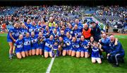 10 August 2025; Laois celebrate after victory in the Glen Dimplex All-Ireland Premier Junior Camogie Championship final match between Armagh and Laois at Croke Park in Dublin. Photo by Piaras Ó Mídheach/Sportsfile