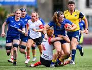 10 August 2025; Maggie Boylan of Leinster in action against Lucy Thompson of Ulster during the Vodafone Women’s Interprovincial Championship Round 1 match between Leinster and Ulster at Energia Park in Dublin. Photo by Shauna Clinton/Sportsfile